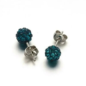 Austrian Crystal Ball Surgical Steel 6mm Disco Stud Clay Earrings Blue Zircon